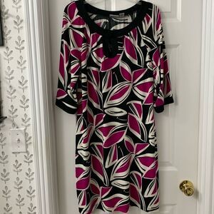 Chicos Size 3 purple, black & white flowy dress. Great for all seasons w/jacket
